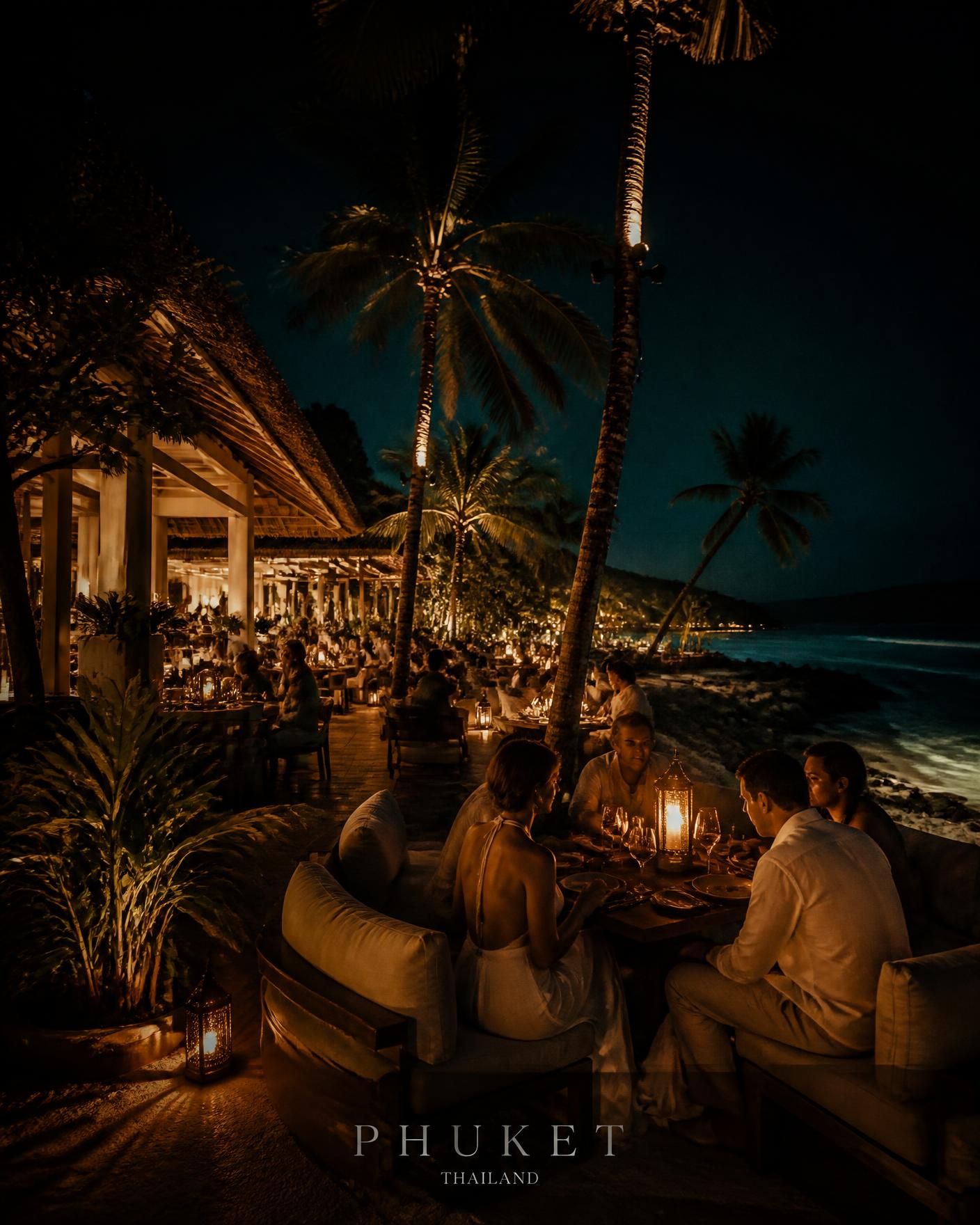 Candlelit beachfront dining in Phuket at night